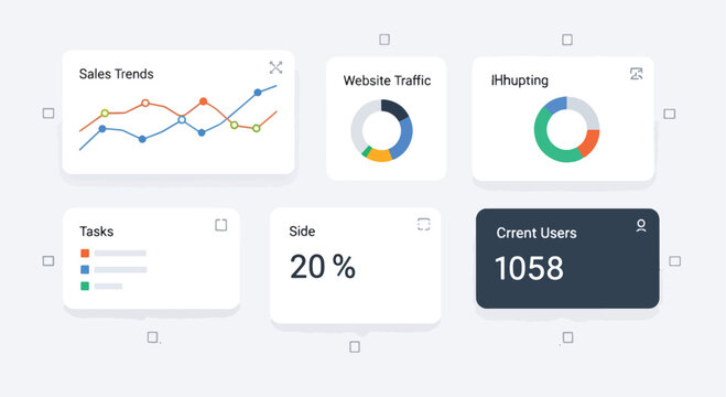 A collection of business analytics graphs and charts.
