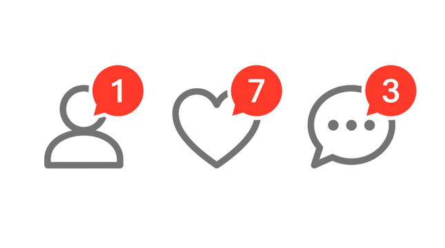 Social media notification icons with red badges