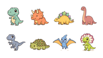 Set of cute pixel art dinosaurs for kids games and design elements © MDHASEN