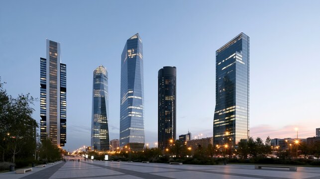 Atardecer en el distrito financiero de la ciudad