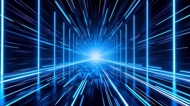 Blue neon light tunnel