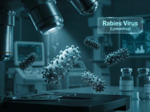 Rabies Virus (Lyssavirus) Under Microscope in Laboratory Setting