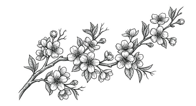 Vintage floral design element featuring a black ink drawing of a seamless olive tree branch with leaves and olives for wedding decoration or summer wallpaper pattern