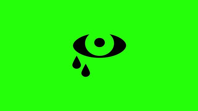 4K horizontal layout featuring a human eye crying with tear drops rolling down silhouette bouncing. Tactical emotional graphic for impact video.