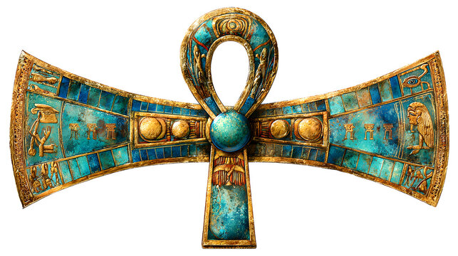 Ancient egyptian ankh symbol with blue