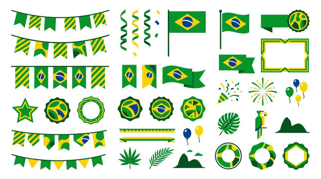Brazilian festive icons and flags for carnaval celebrations