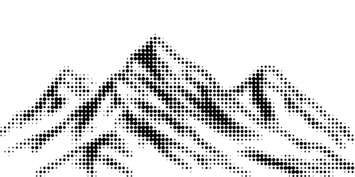 Dotwork mountain pattern vector background. Black noise stipple dots. Sand grain effect. Dots grunge banner. Abstract noise dotwork pattern