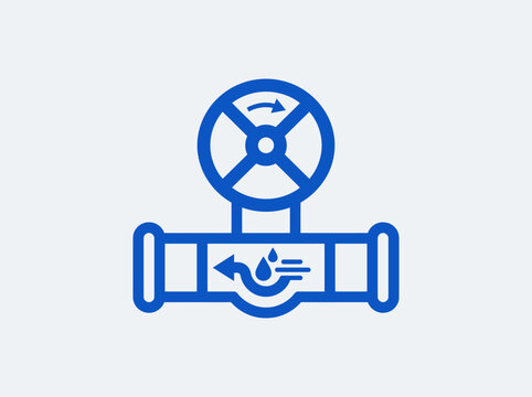 Blue industrial pipe valve icon representing fluid control and pipeline flow with industrial plumbing infrastructure engineering pipeline technical maintenance installation transmission
