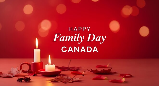 Family day canada greeting with candles and maple leaves