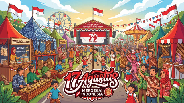 Indonesian Independence Day Festival: Crowds Celebrate 79th Anniversary with Games, Food, and Music