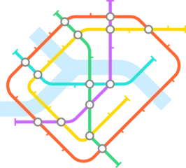 Abstract metro map showing interconnected lines and stations for urban travel planning © WinWin