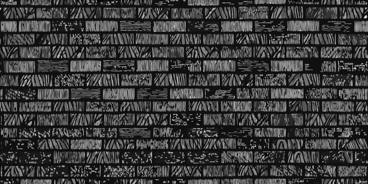 Brick block pattern black and white textured illustration