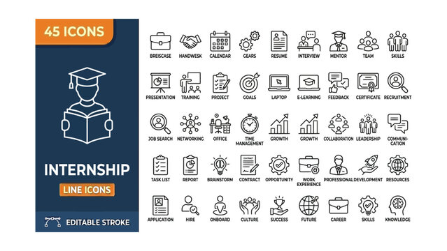 internship icon set. Editable stroke. Vector illustration
