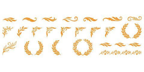 Fototapeta premium Set of golden autumn leaf floral dividers corners and wreaths for design decoration