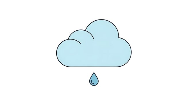 Simple, cartoon-style depiction of a blue cloud with a single falling raindrop, on a plain white background