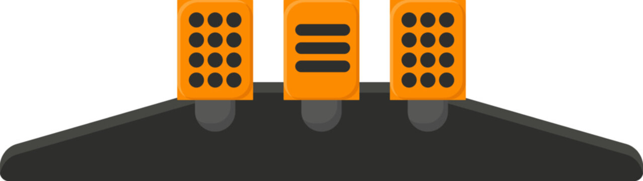 Orange racing game pedals with clutch, brake, and accelerator