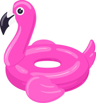 Pink flamingo inflatable float ring, a summer vacation and pool party accessory