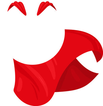 Stylized red devil smile with horns isolated on white background