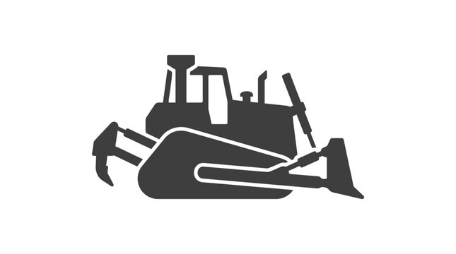 A dark silhouette icon of a heavy construction bulldozer vehicle.