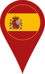 Obraz premium Spain Flag Location Pin Map Marker Spanish Destination GPS Vector Icon