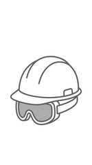Fototapeta premium A simple line art illustration of a construction hard hat with safety goggles attached.