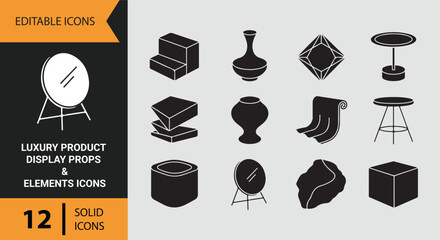 Luxury product display props elements premium showcase icons solid set marketing branding concept design © Jemi
