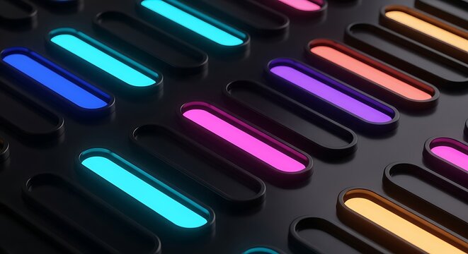Abstract 3d background with glowing neon rounded rectangular light bars
