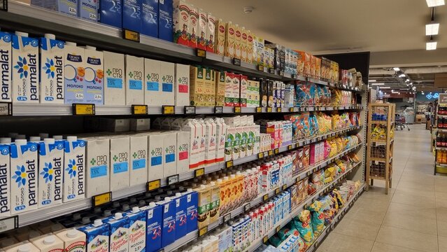 Dairy Products and Grocery Items on Supermarket Shelves &ndash; Food Retail and Consumer Market