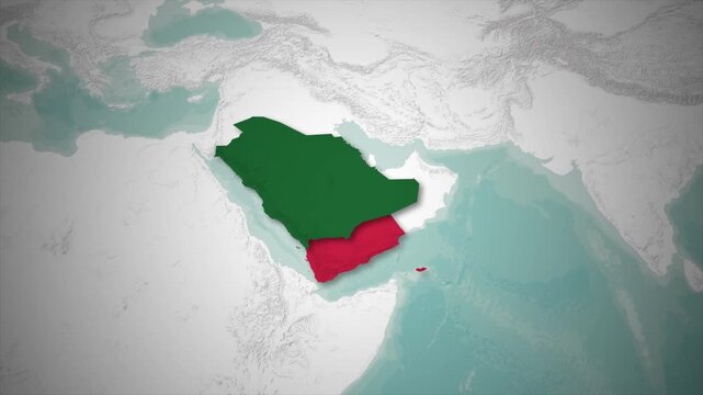 Arabian Peninsula 3D Map Animation with Country Hightlighed on World Map