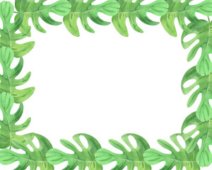 Restangular frame of the monstera leaves. Watercolor illustration. Handmade art work. For packaging design, cards, cover, prints, product labels and fabric © Nataliia