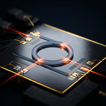 A quantum computing hardware microchip featuring a silicon photonics microring resonator