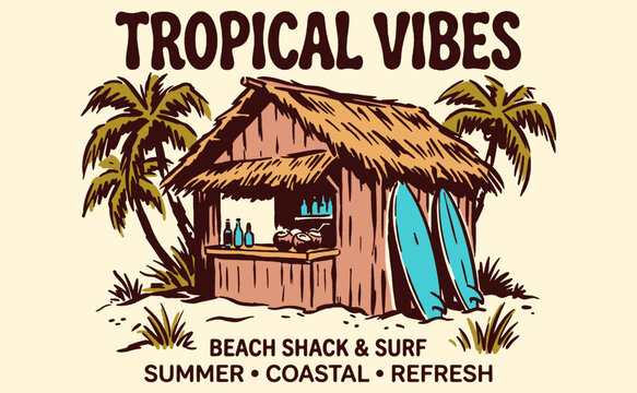 Beach club. Endless summer artwork. Tropical vintage design. Surfing club artwork. Summer vibes artwork. Ocean wave artwork.