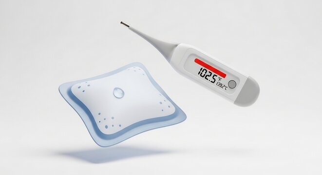 Digital Thermometer and Cooling Patch for Fever Relief.