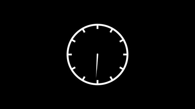 clock icon animation on black background. analog clock timer circle animated. 12 Hours Clock. Clock icon vector animation with clock face,4k video.
