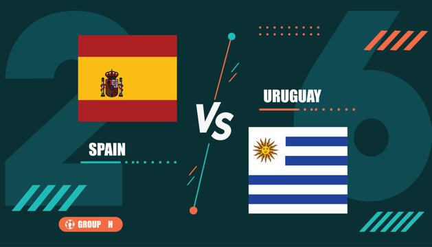 Spain vs uruguay flags on dark green background with group h