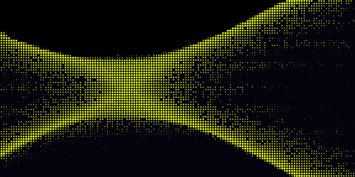Halftone wave pattern with yellow dots on black background