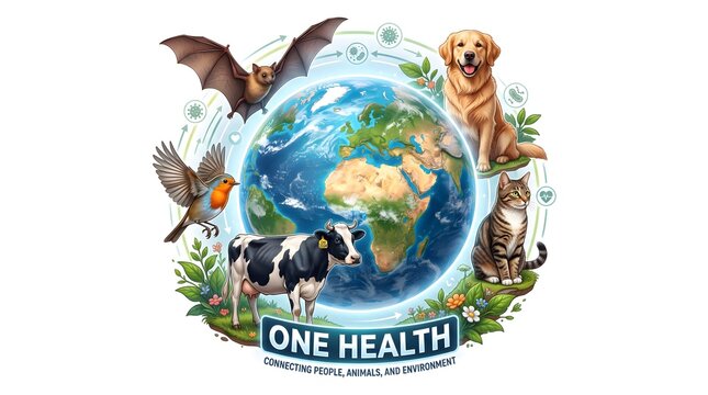 One Health Concept Illustration Connecting Animals Nature and Earth