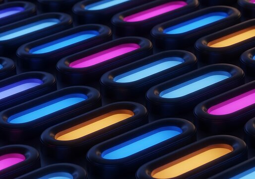 Abstract 3d background with glowing neon capsule shapes