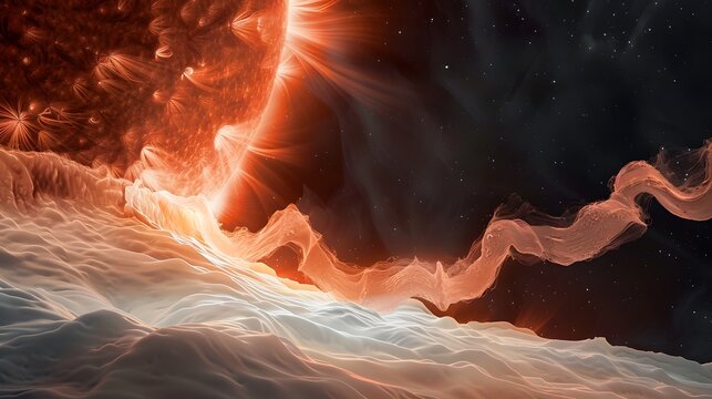 Close-up view of dynamic coronal loops emitting from the sun surface into space against black background.
