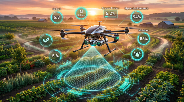 Innovative drone technology transforming precision agriculture for sustainable modern farming with futuristic data analytics