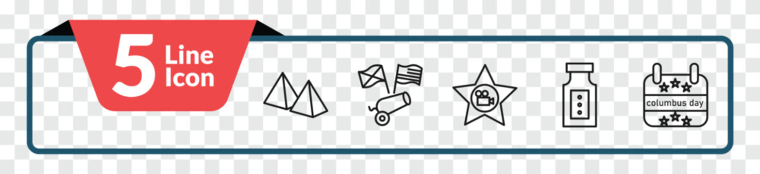 outline united states of america icons set - pyramid, american civil war, baste, columbus day. editable vector for web and mobile ui