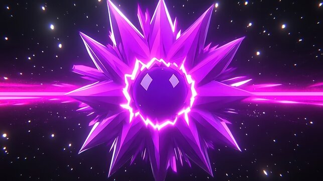 Abstract Geometric Crystal with Neon Glow in Outer Space.