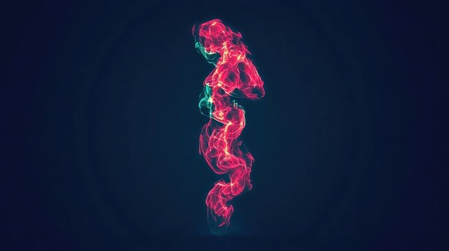 Abstract swirling red smoke with green highlights on dark background.