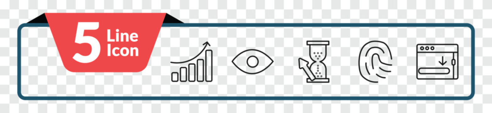 outline user interface icons set - increase success, visible, finger prints, window scrolling right. editable vector for web and mobile ui