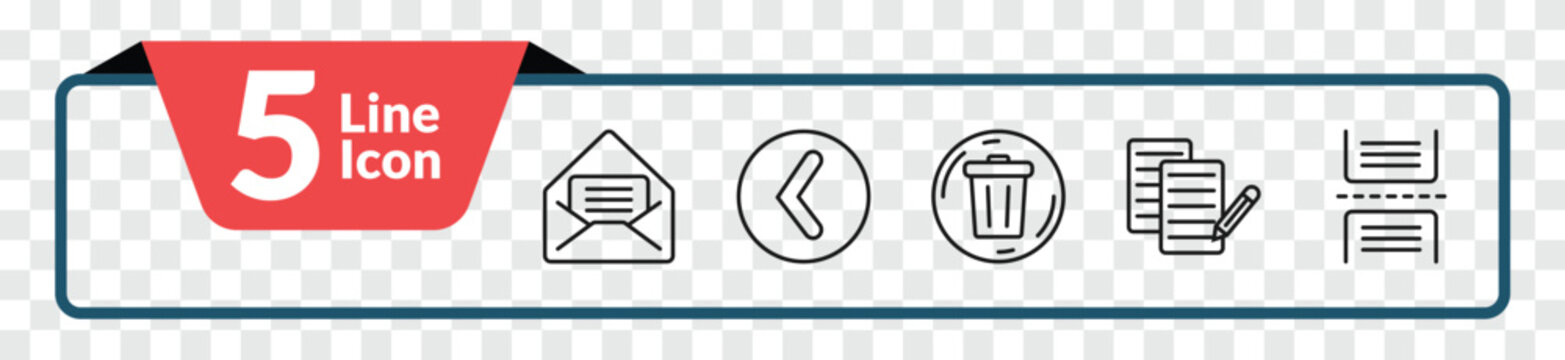 outline user interface icons set - open letter read email, round left button, paper work, page break. editable vector for web and mobile ui