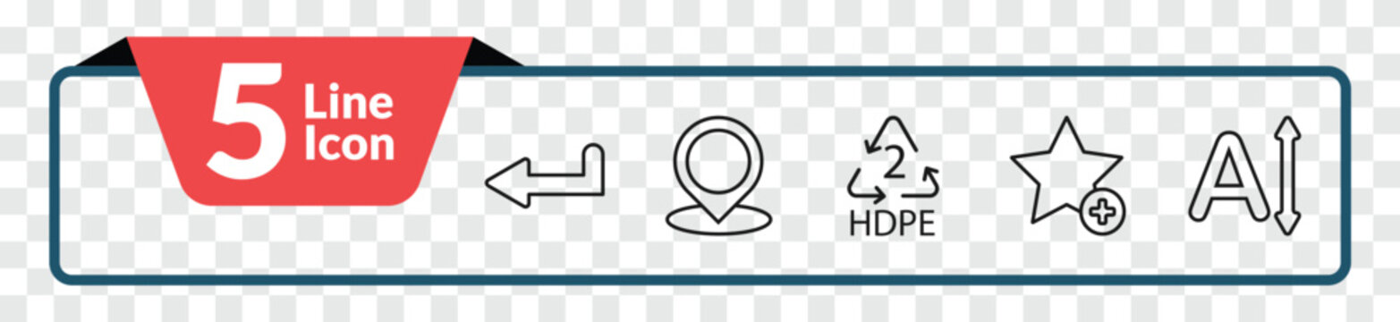 outline user interface icons set - return left arrow, point at, add to favorite, letter size. editable vector for web and mobile ui