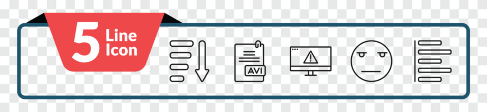 outline user interface icons set - sorting, avi extension, boring, justified. editable vector for web and mobile ui