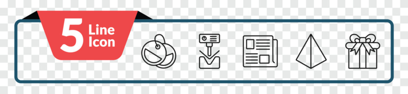 outline user interface icons set - labels, bending, triangular pyramid, giftbox. editable vector for web and mobile ui