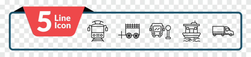 outline transportation icons set - tram front view, oxcart, houseboat, eighteen-wheeler. editable vector for web and mobile ui © IconArt