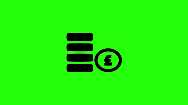 Clean 4K video showing a stacked pile of British pound currency cash coins silhouette bouncing. Universal European financial banking market graphic.